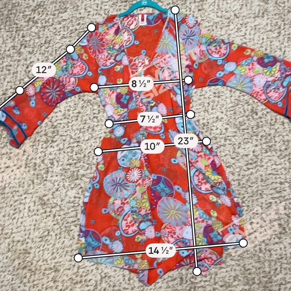 Josie Natori Floral Wrap Robe Womens Kimono Belted Lounge Boho Resort Small - Picture 5 of 10